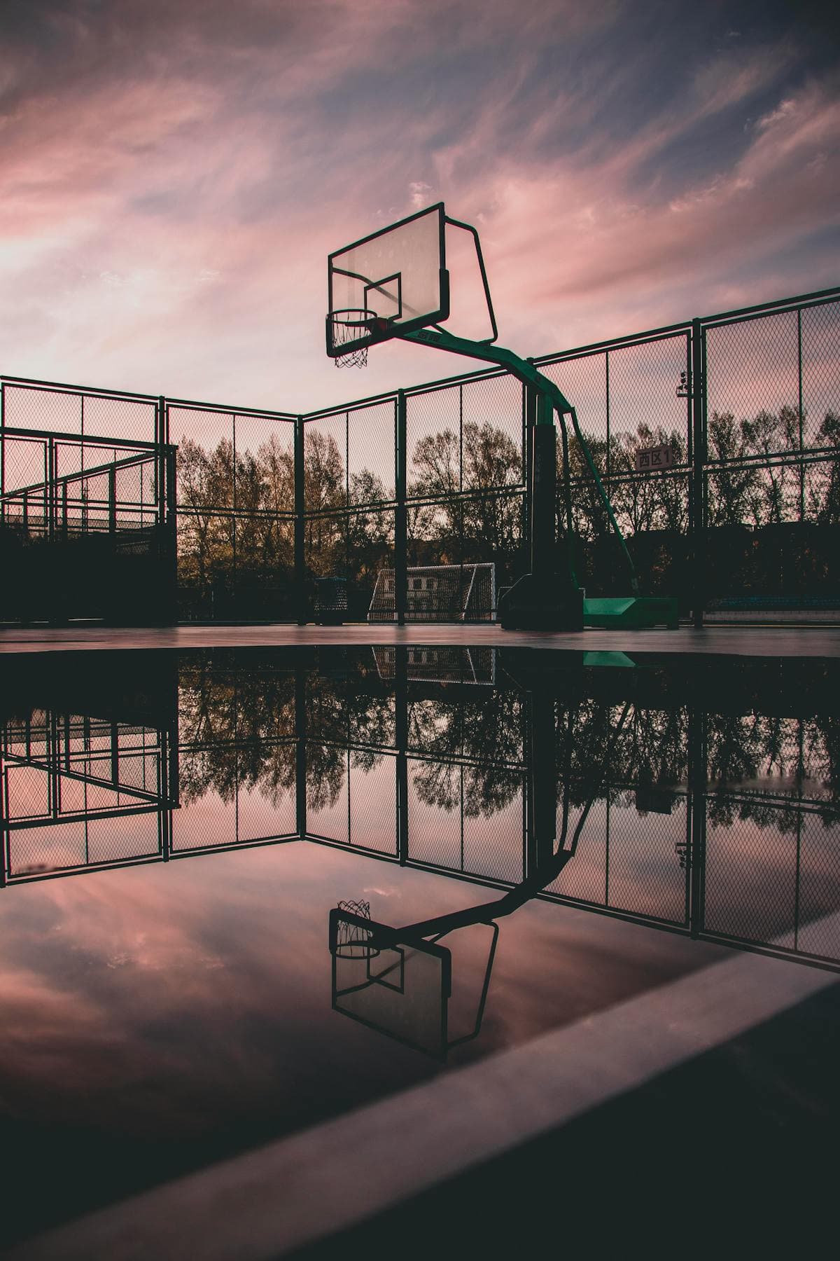 Basketball court at sunset